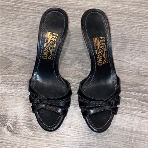 Salvatore Ferragamo black slip on heels